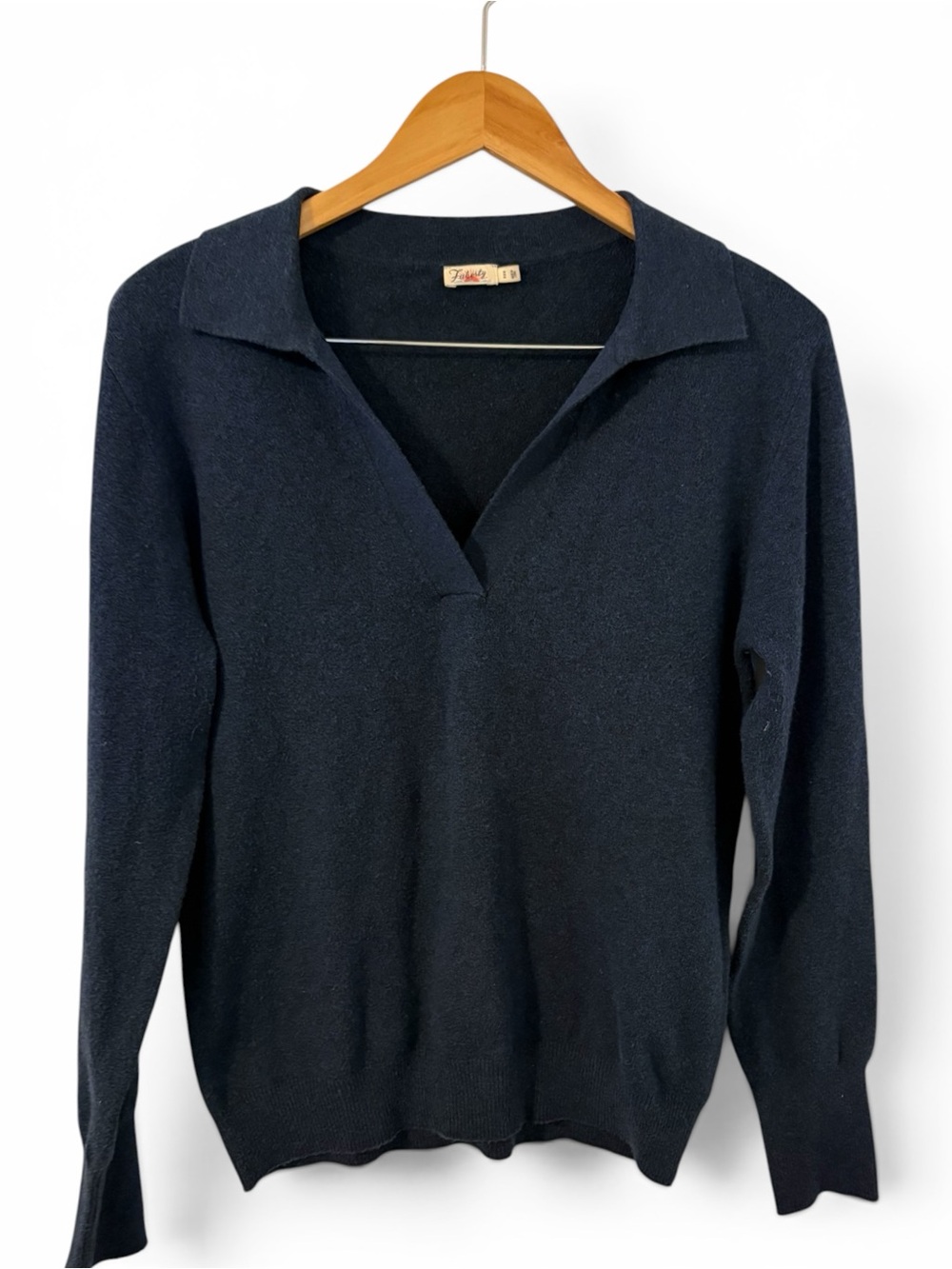 Faherty Navy Collared V-Neck Sweater
